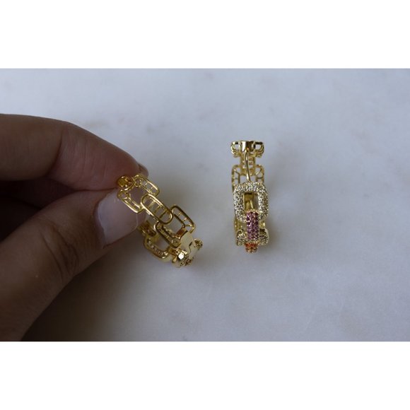 Diamond Pave Chain Link Hoop Earrings, Pave Cuban Link Hoop Earrings - Picture 5 of 5